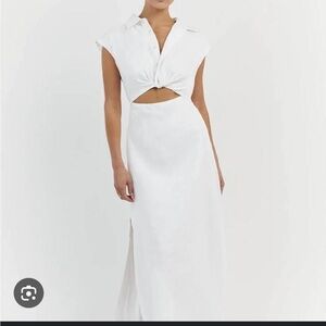 Dissh Flow Linen White Midi Cut-Out Dress Size 8